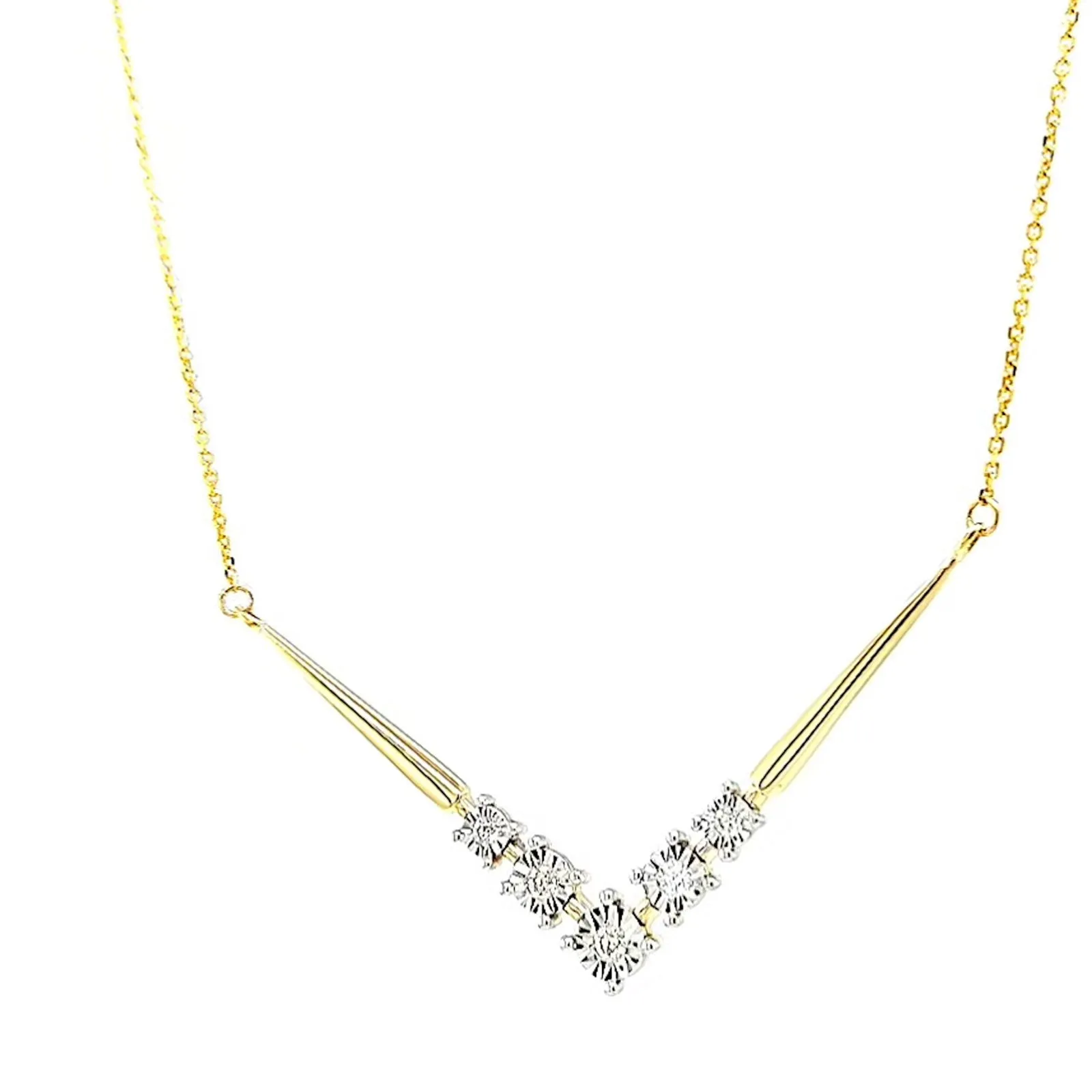 9ct Two Tone Gold Round Brilliant Cut with 0.10 Carat tw of Diamonds Necklace