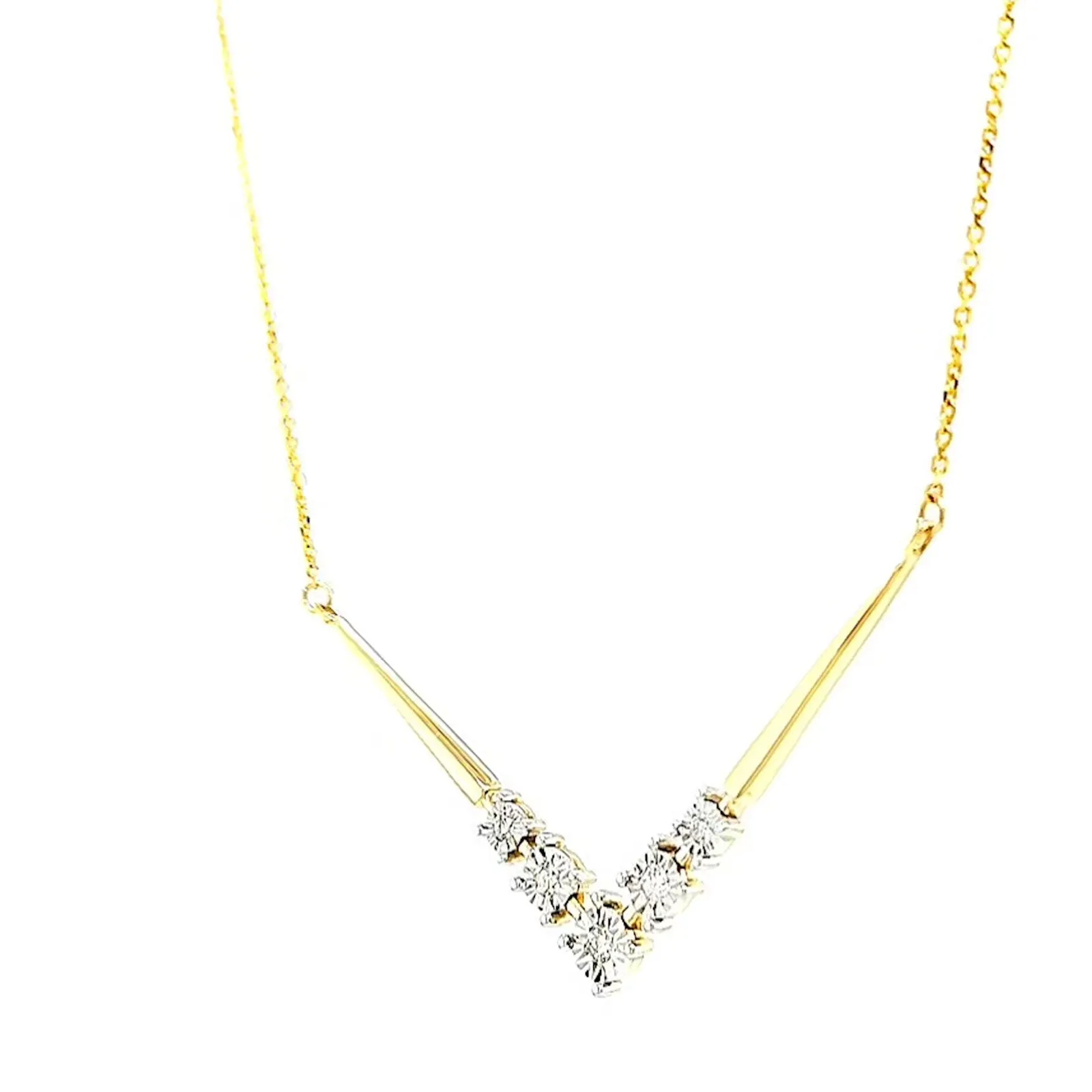 9ct Two Tone Gold Round Brilliant Cut with 0.10 Carat tw of Diamonds Necklace