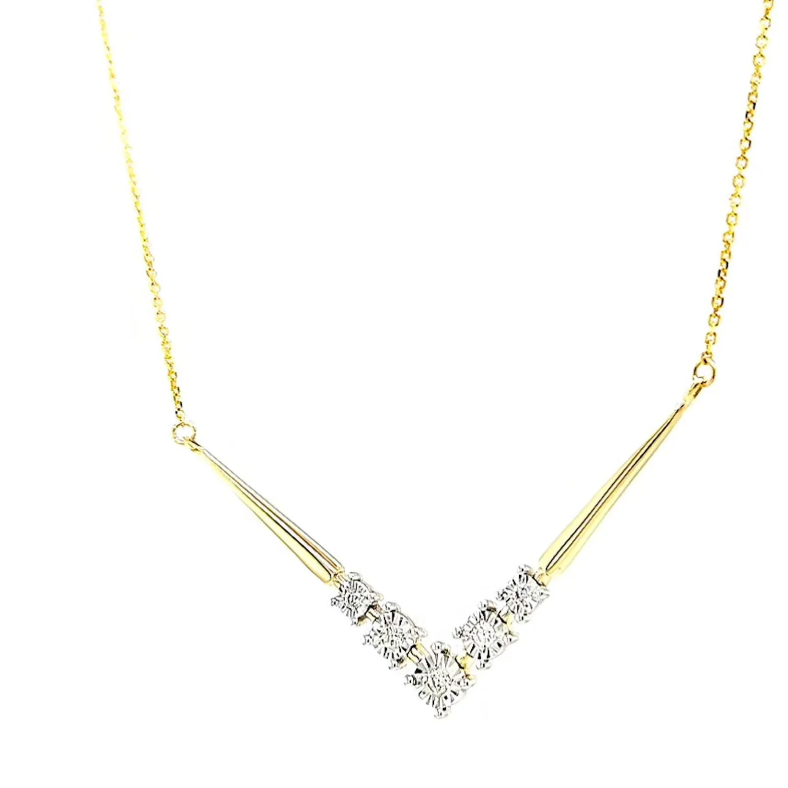 9ct Two Tone Gold Round Brilliant Cut with 0.10 Carat tw of Diamonds Necklace