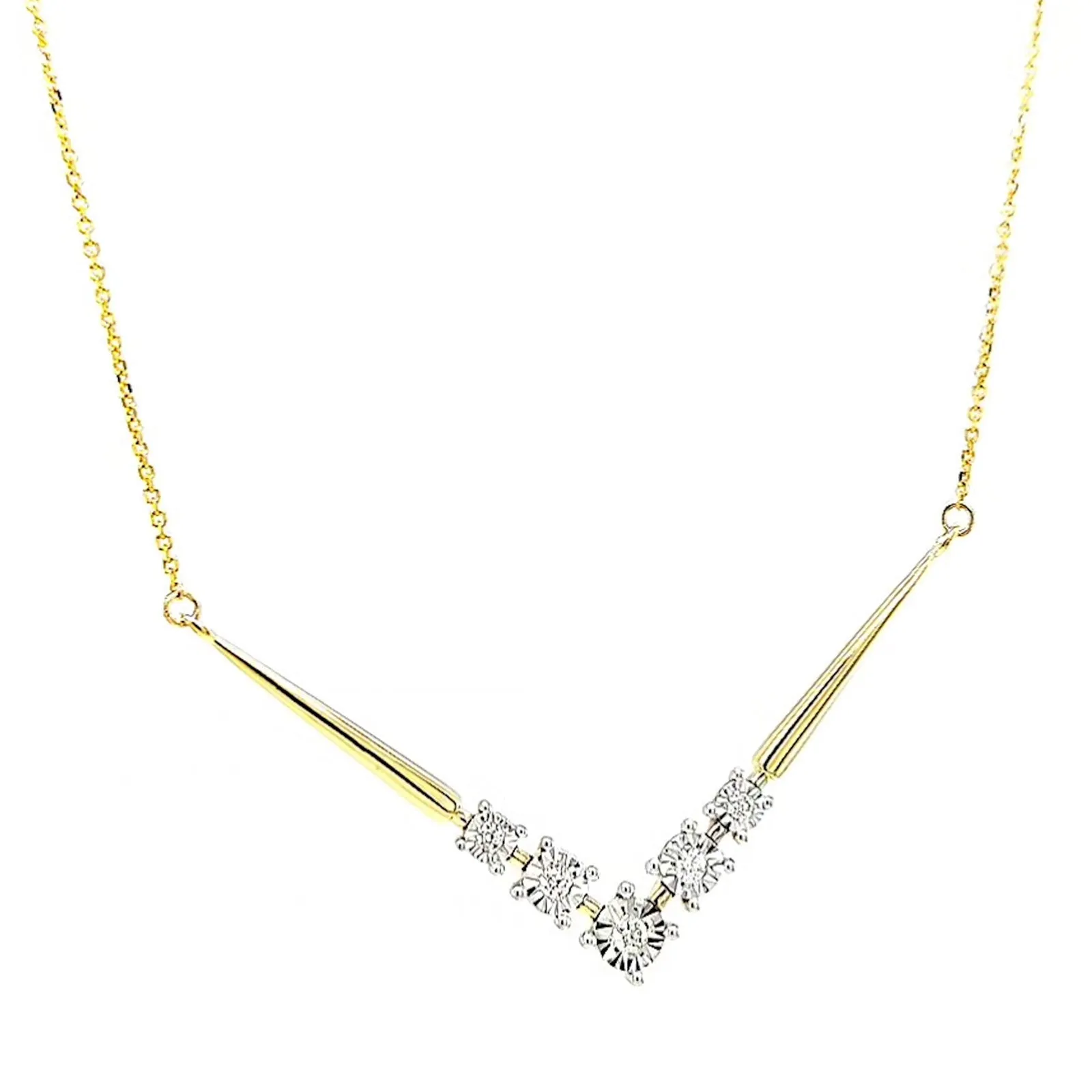 9ct Two Tone Gold Round Brilliant Cut with 0.10 Carat tw of Diamonds Necklace