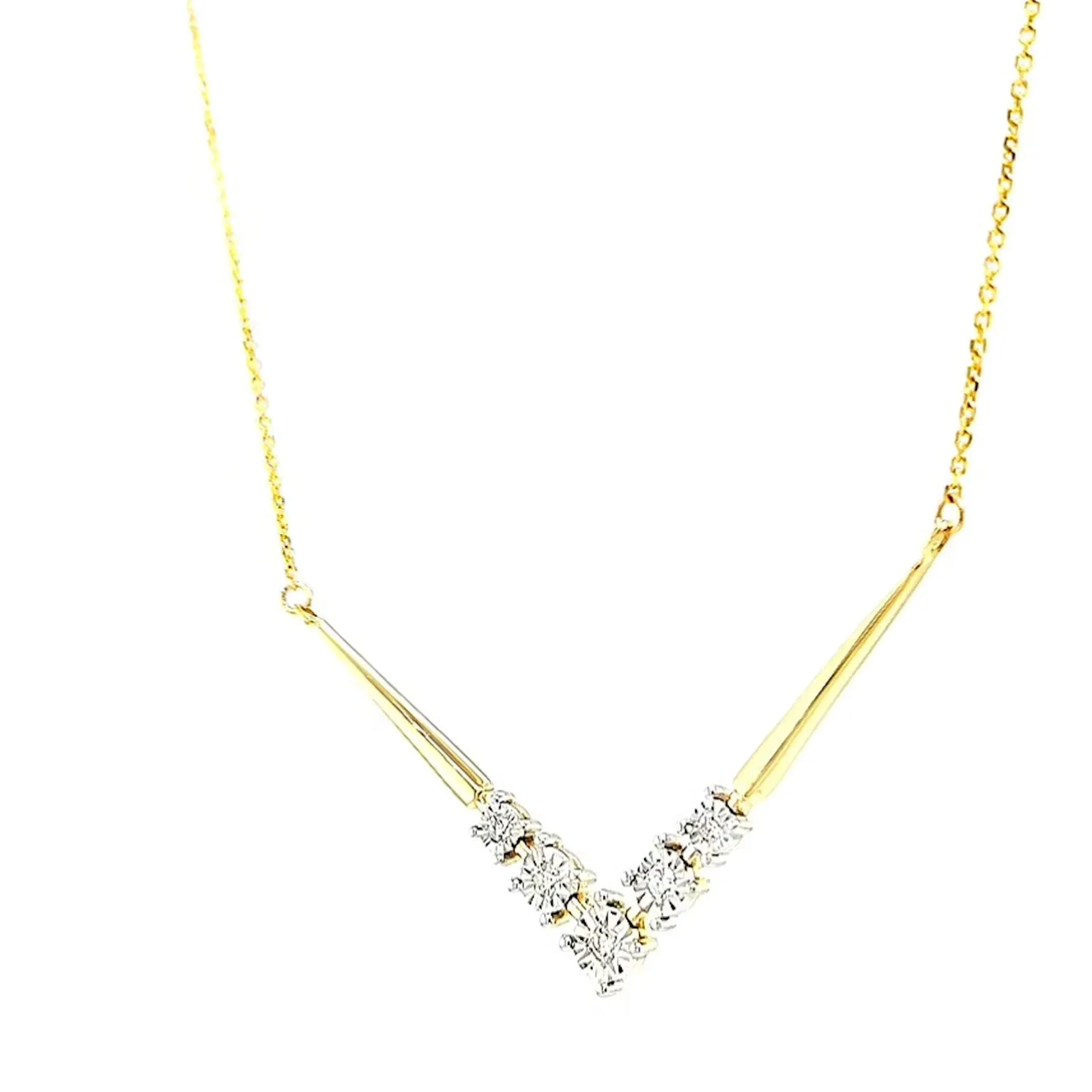 9ct Two Tone Gold Round Brilliant Cut with 0.10 Carat tw of Diamonds Necklace