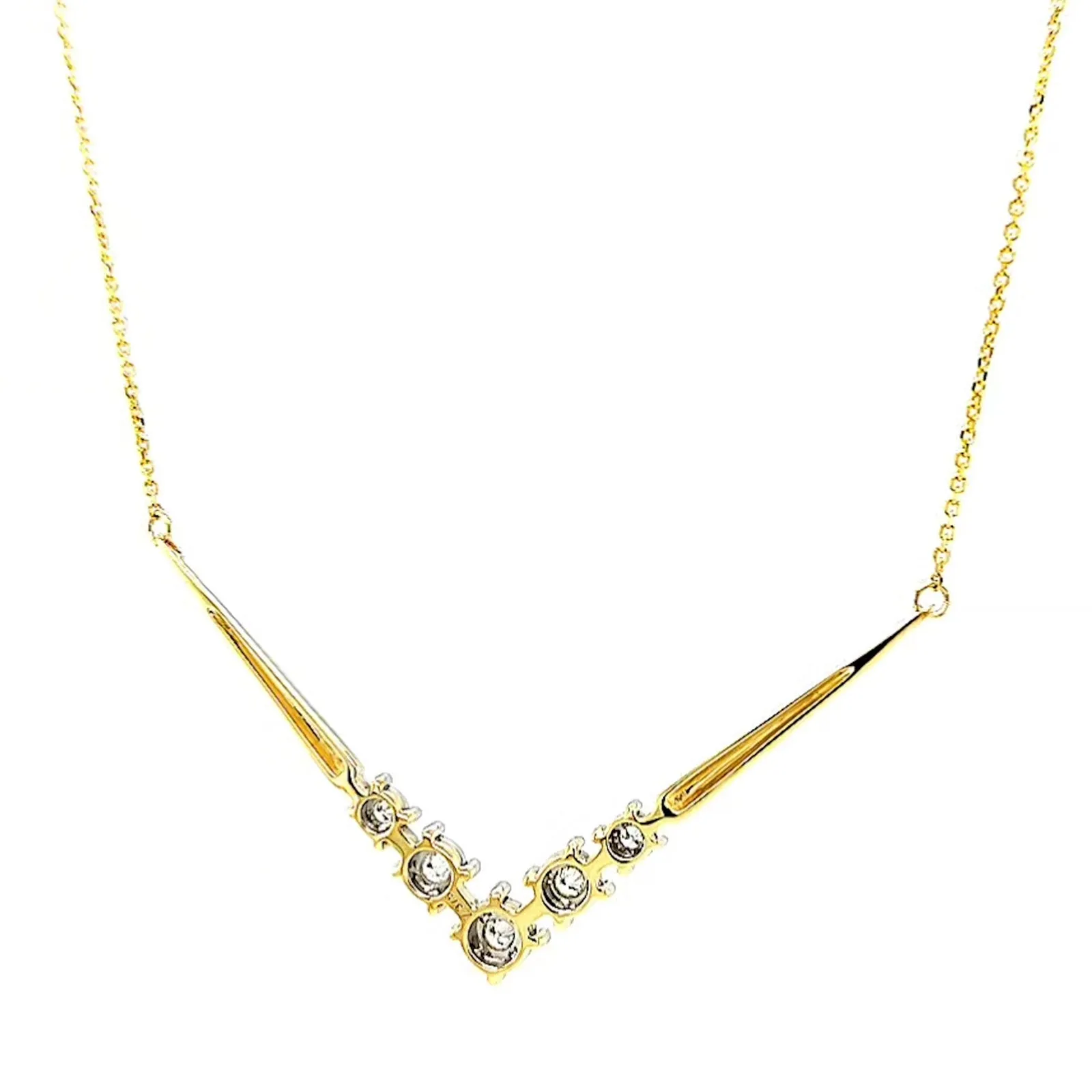 9ct Two Tone Gold Round Brilliant Cut with 0.10 Carat tw of Diamonds Necklace