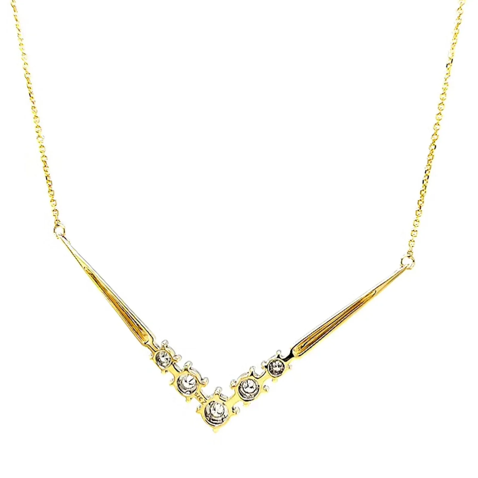 9ct Two Tone Gold Round Brilliant Cut with 0.10 Carat tw of Diamonds Necklace