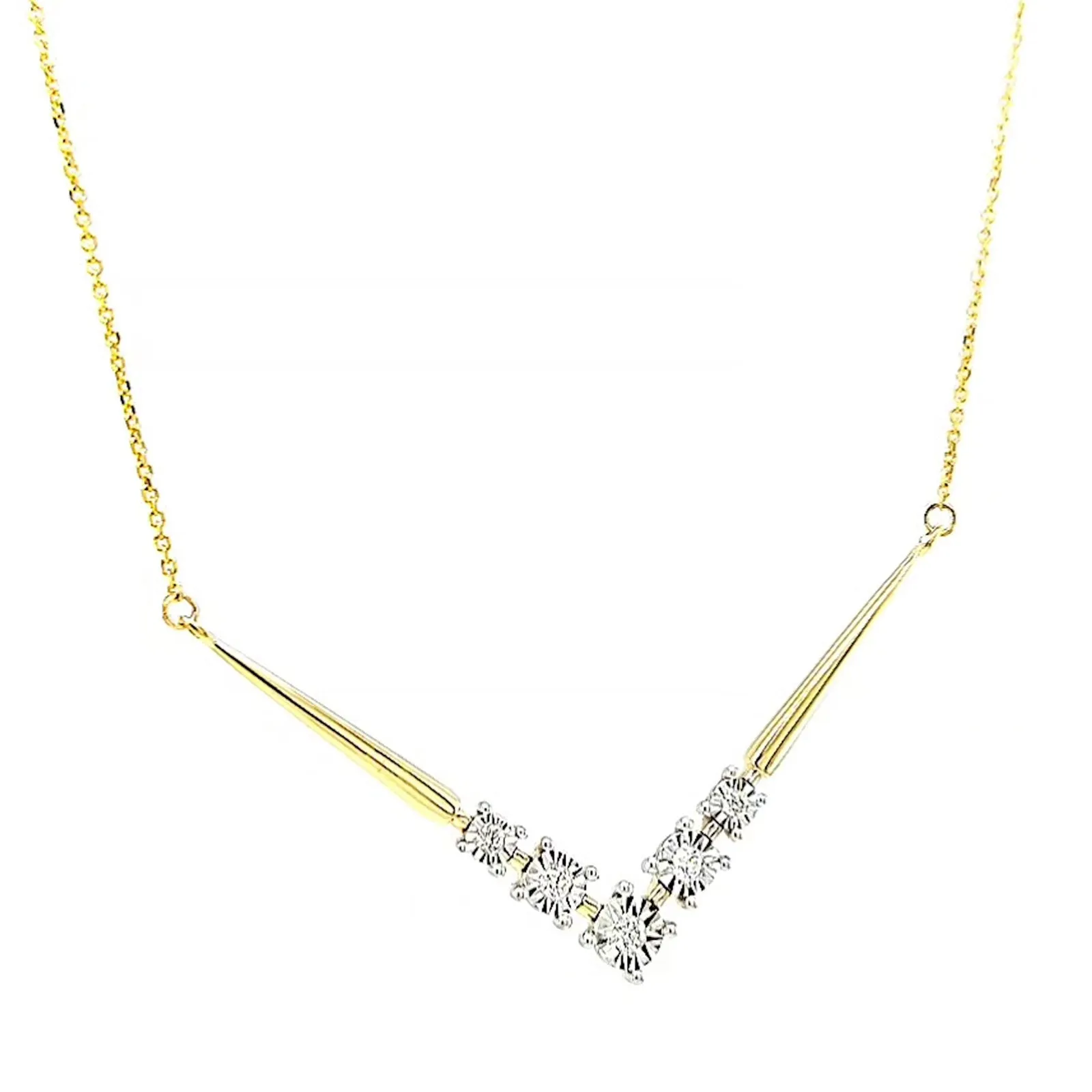 9ct Two Tone Gold Round Brilliant Cut with 0.10 Carat tw of Diamonds Necklace