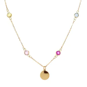 9ct Yellow Gold Multi Colour Gemstone And Disc Necklace