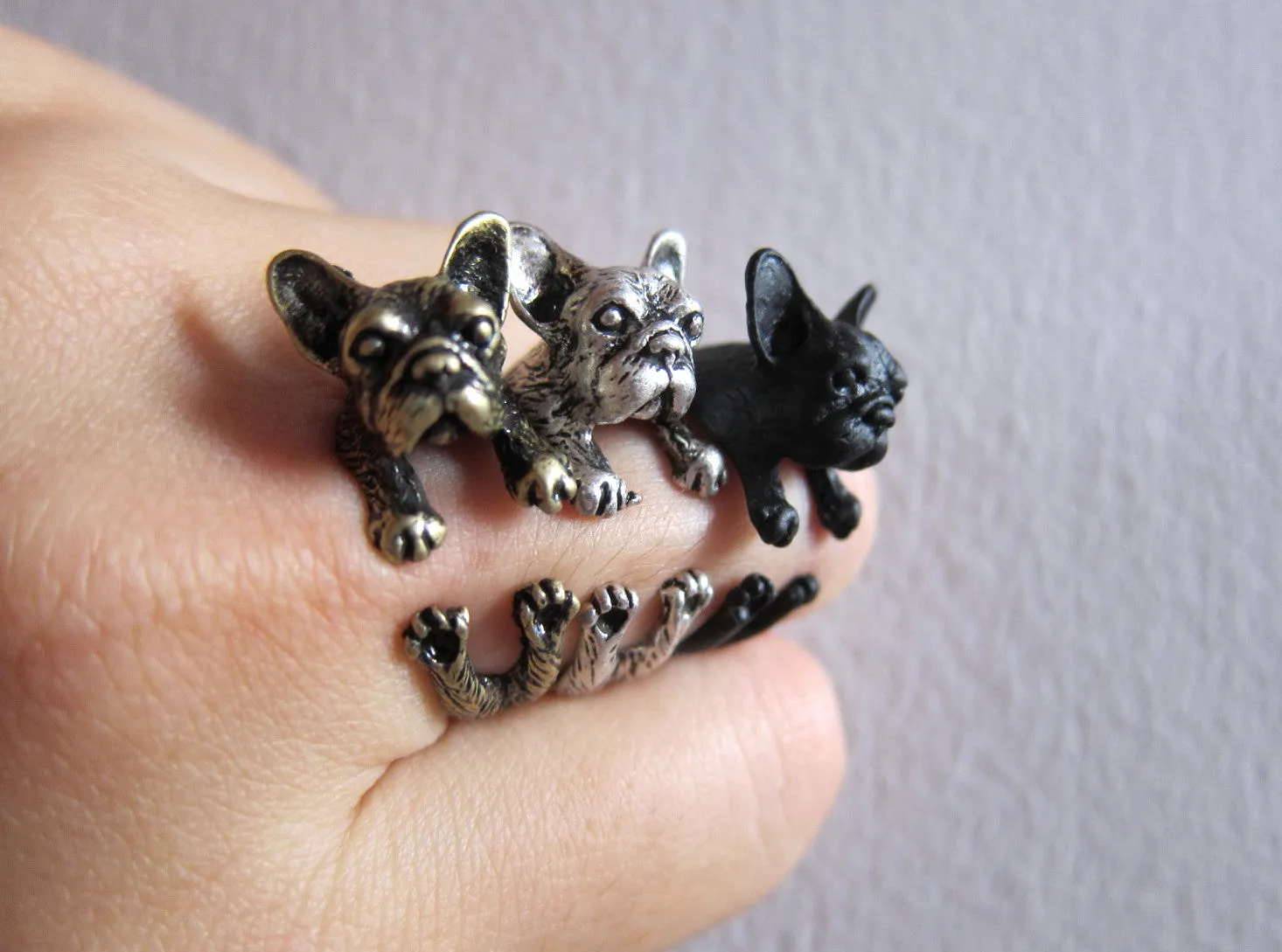 Animal French Bulldog Ring (available in 3 colors); Unique Realistic Frenchie Dog; French Bullie Ring;