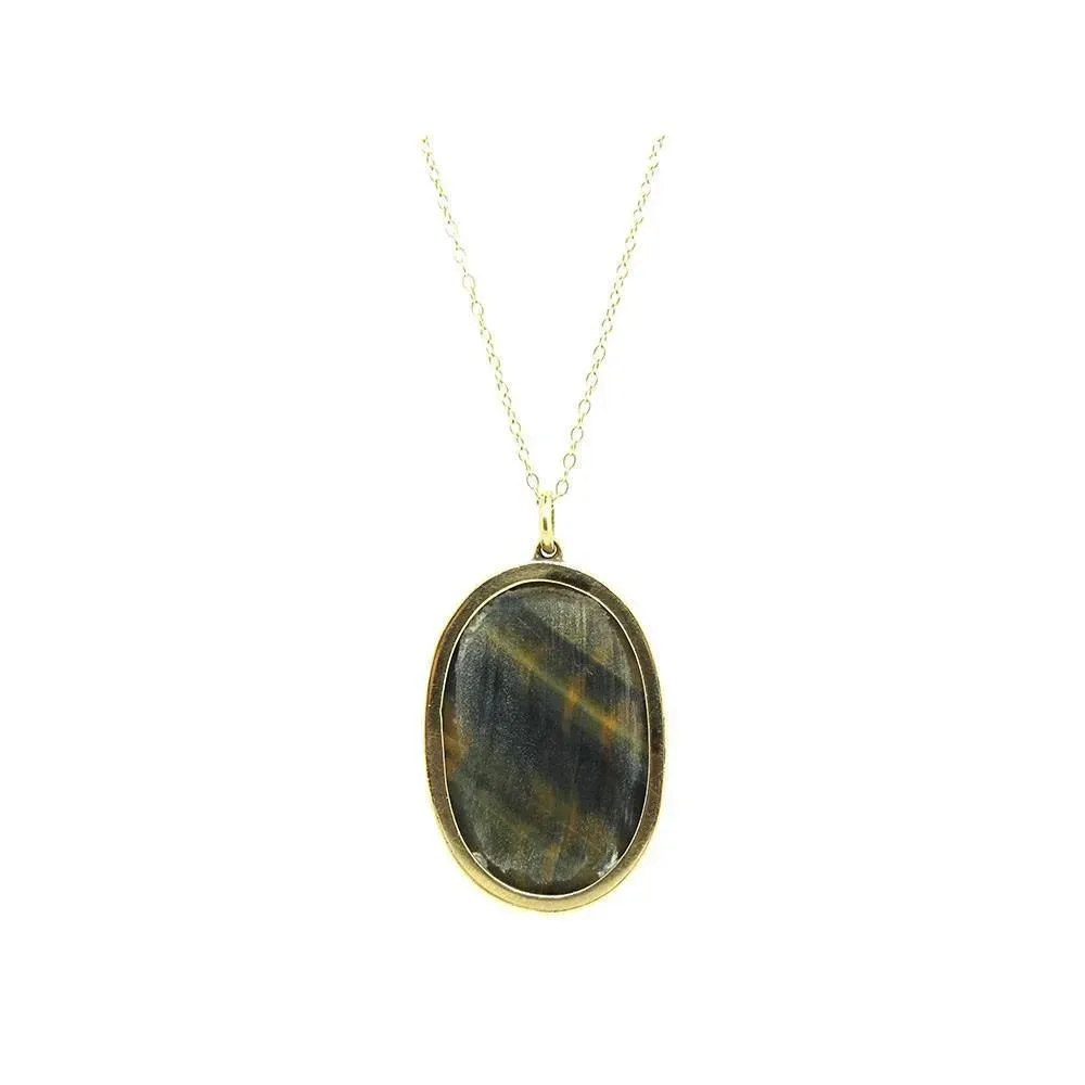 Antique Victorian Tigers Eye 9ct Gold Pendant Necklace