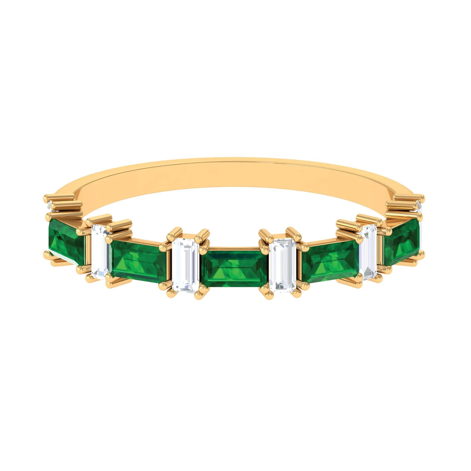 Baguette Cut Created Emerald and Diamond Half Eternity Ring