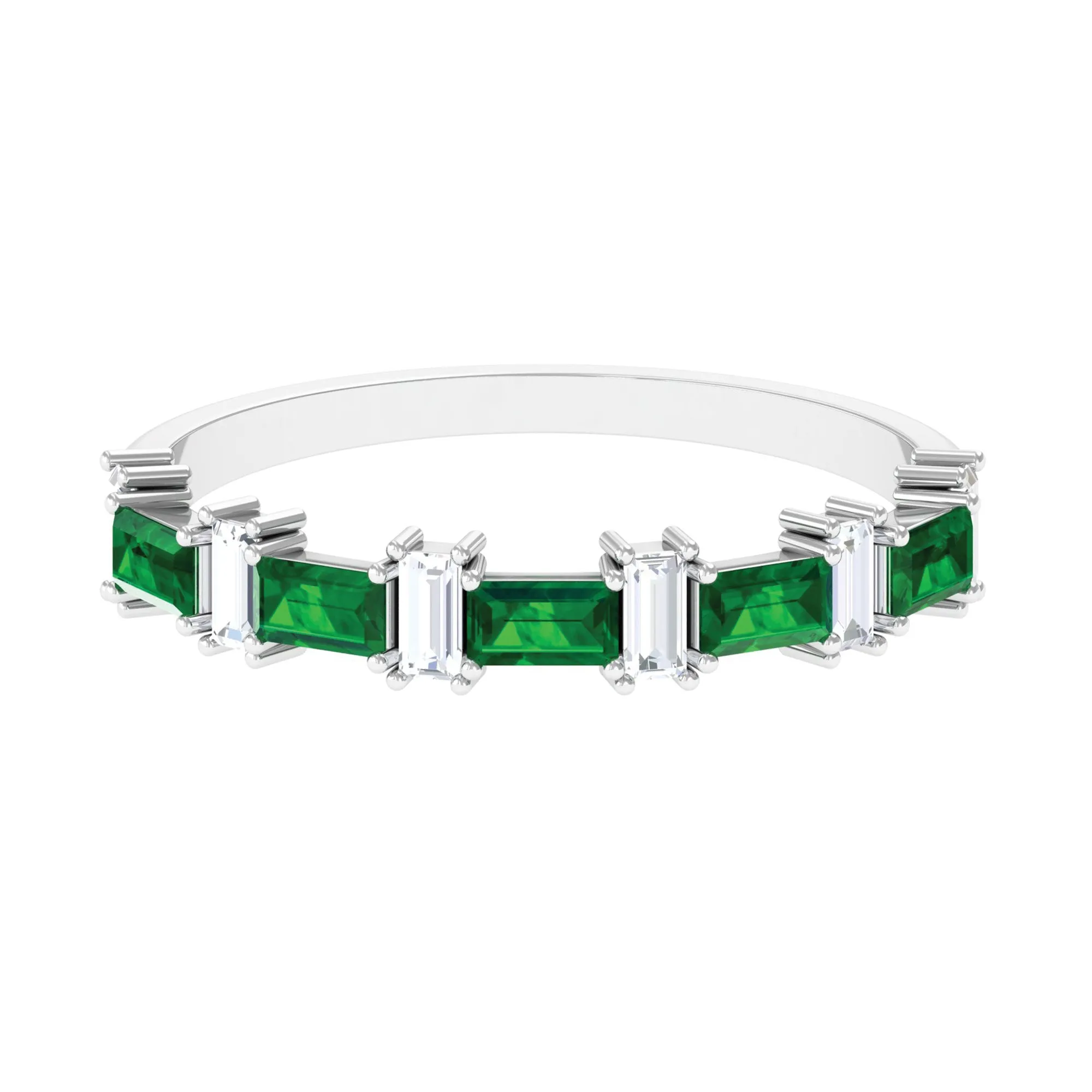 Baguette Cut Created Emerald and Diamond Half Eternity Ring