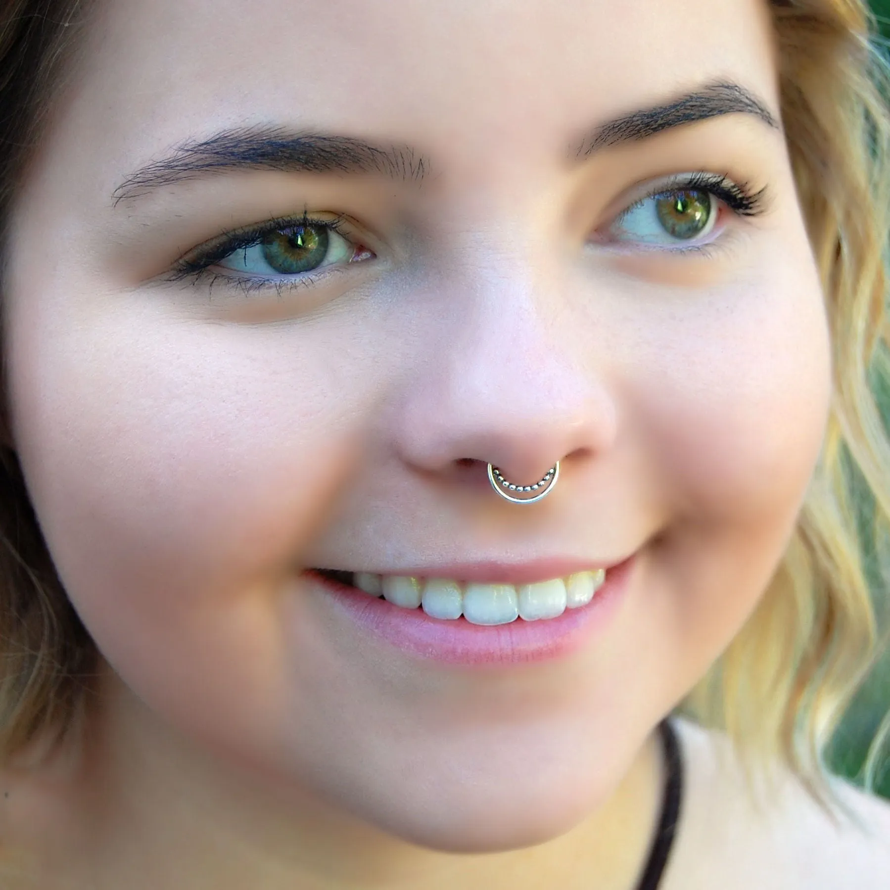 Beaded Silver Septum or Nose Ring