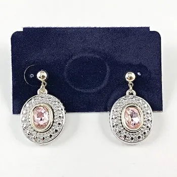 Beautiful Round Halo Vintage Light Pink CZ Brass Earrings