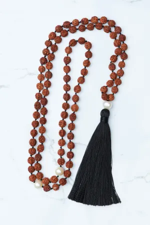 Black and Tan Pearl and Seed Tassel Necklace