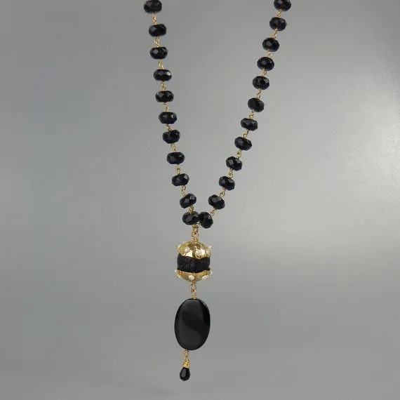 Black Onyx Lava Long Necklace