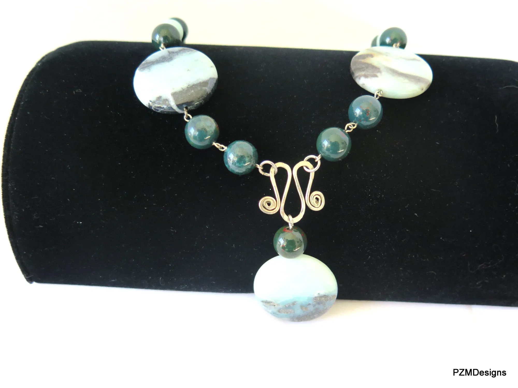 Bloodstone and Amazonite Gemstone Necklace