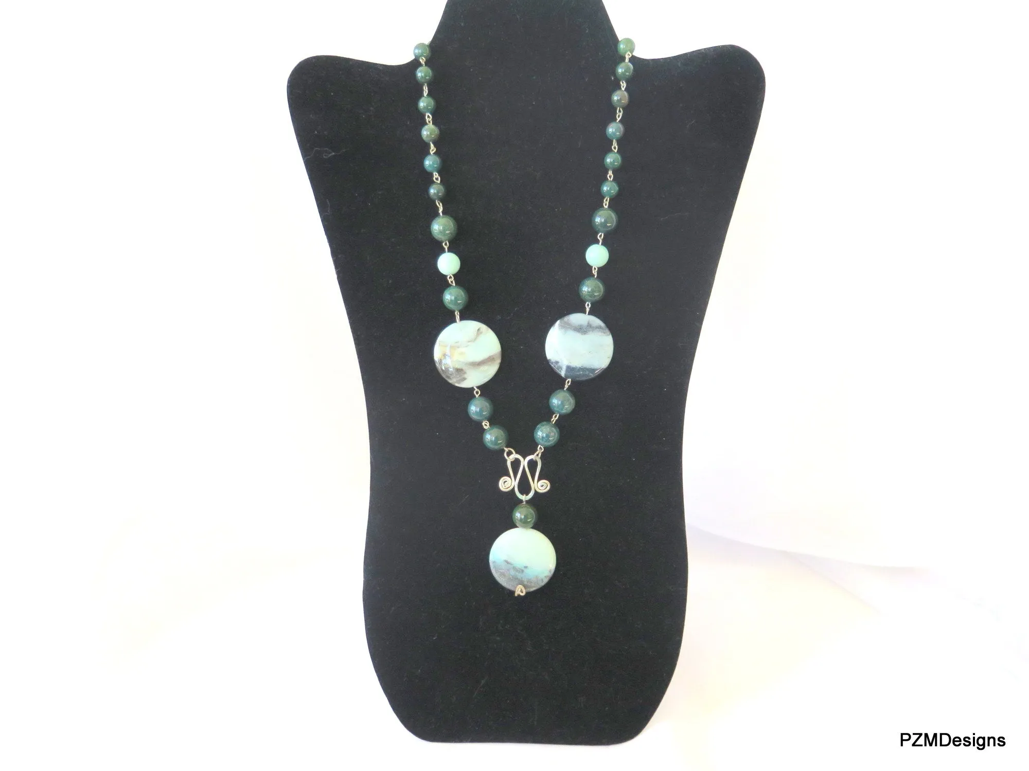 Bloodstone and Amazonite Gemstone Necklace