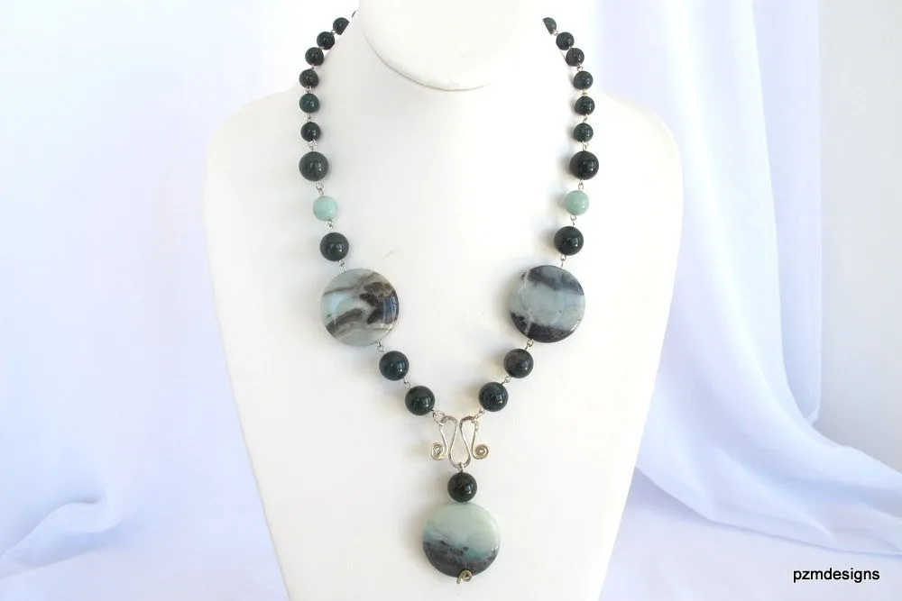 Bloodstone and Amazonite Gemstone Necklace