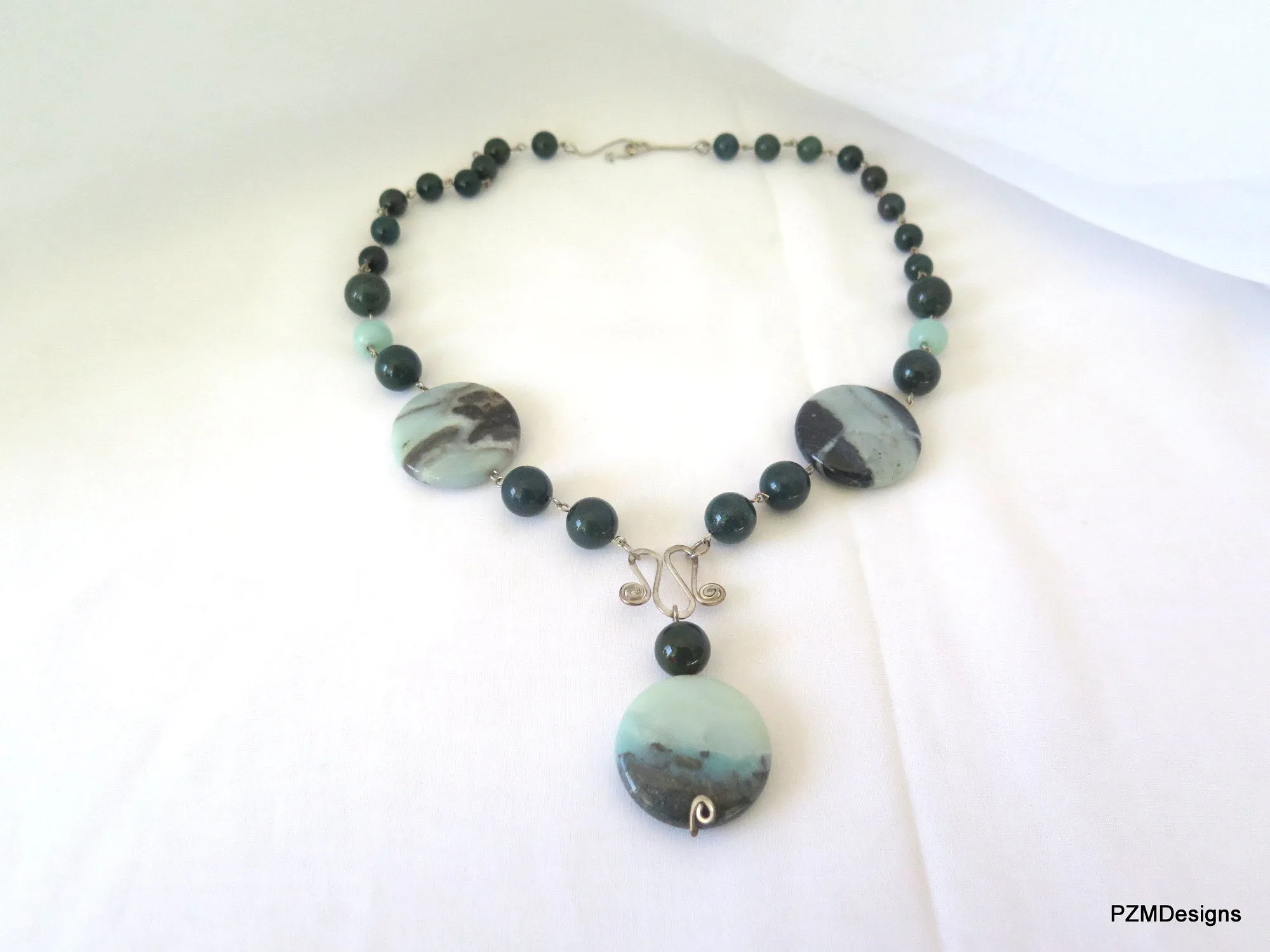 Bloodstone and Amazonite Gemstone Necklace