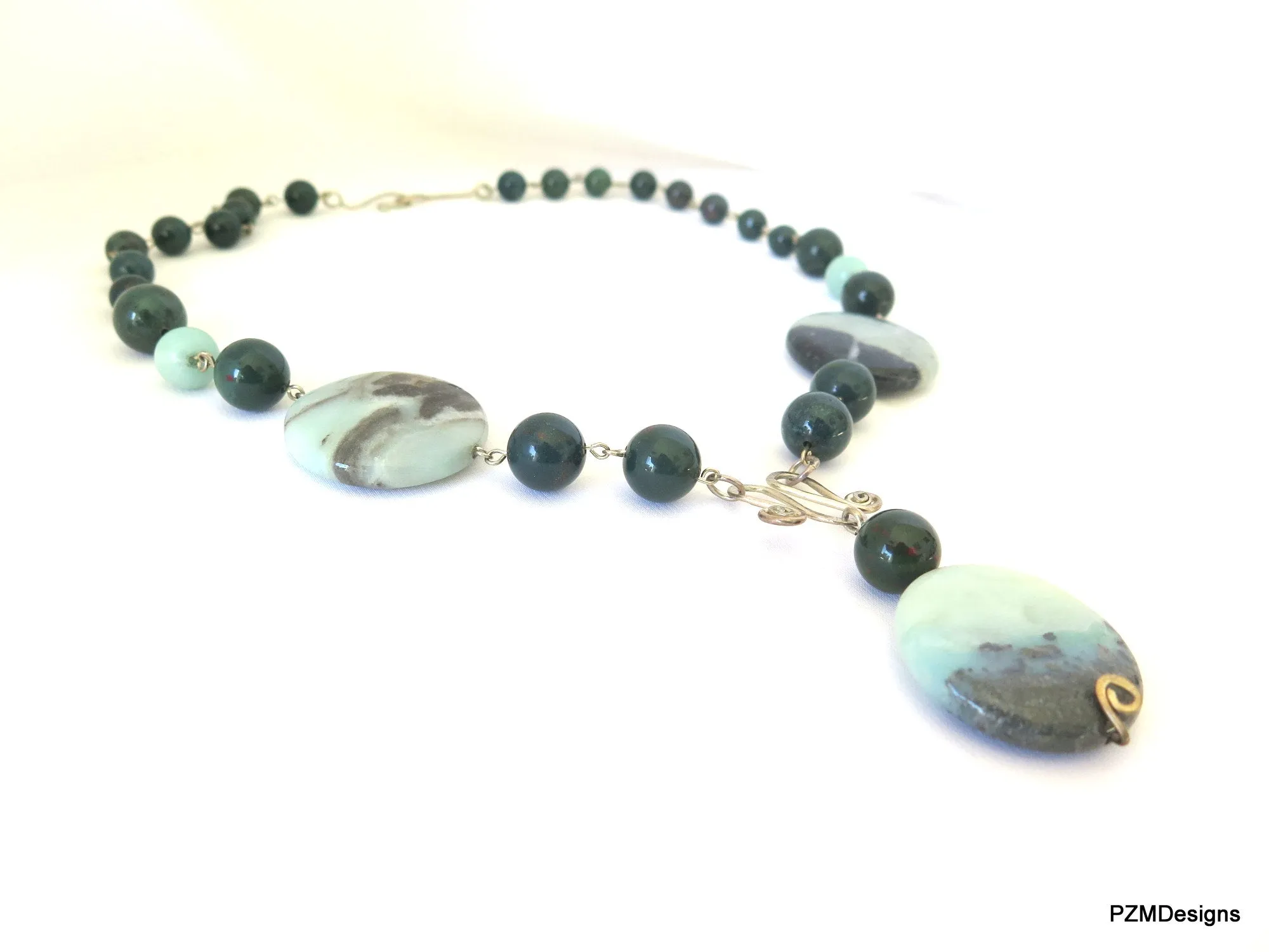 Bloodstone and Amazonite Gemstone Necklace