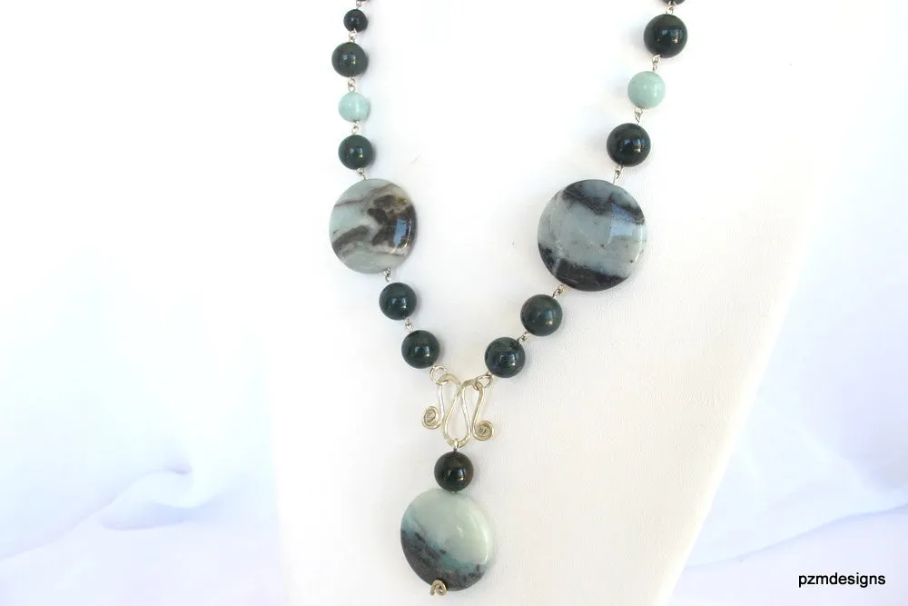 Bloodstone and Amazonite Gemstone Necklace