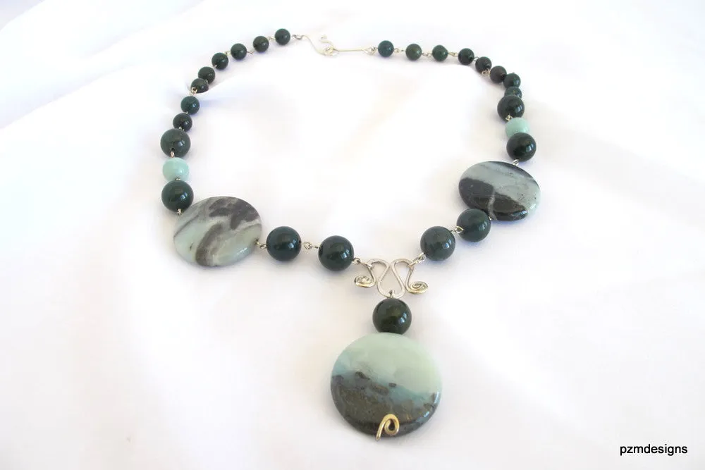 Bloodstone and Amazonite Gemstone Necklace