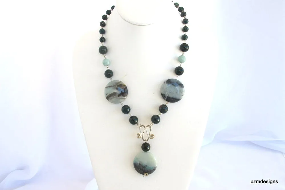 Bloodstone and Amazonite Gemstone Necklace