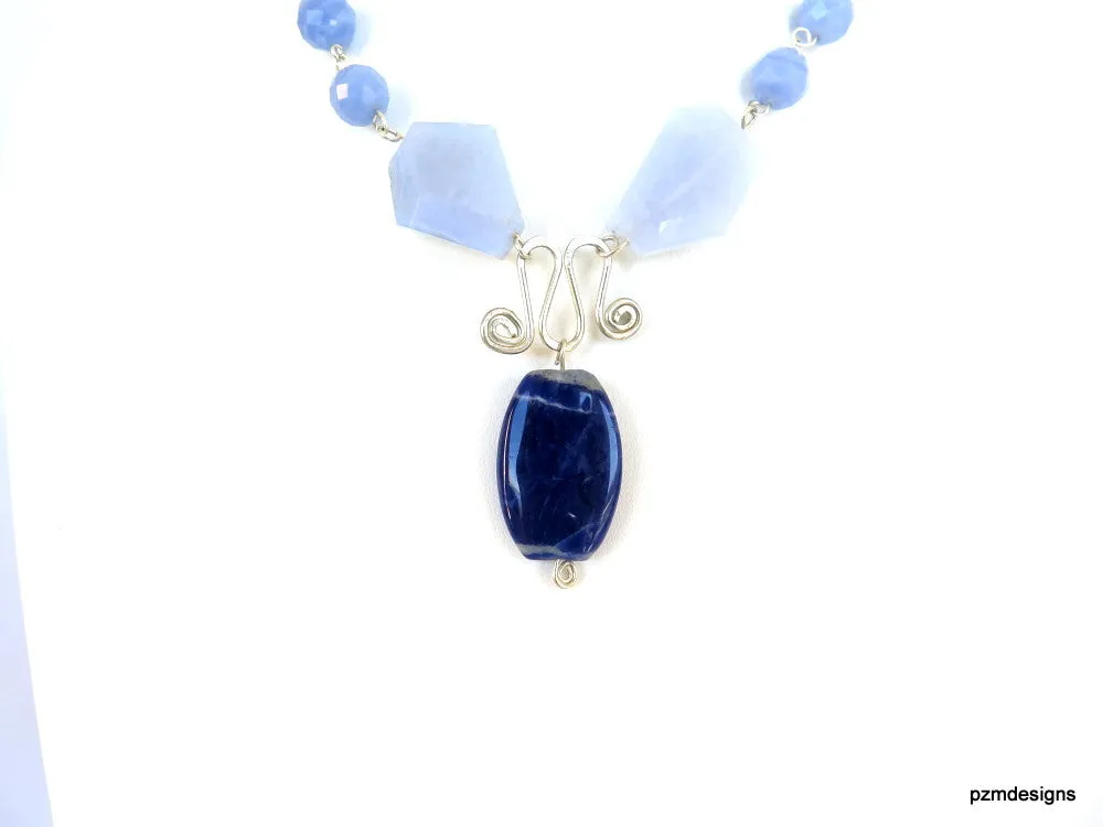 Blue Lace Agate Statement Necklace, Blue gemstone necklace