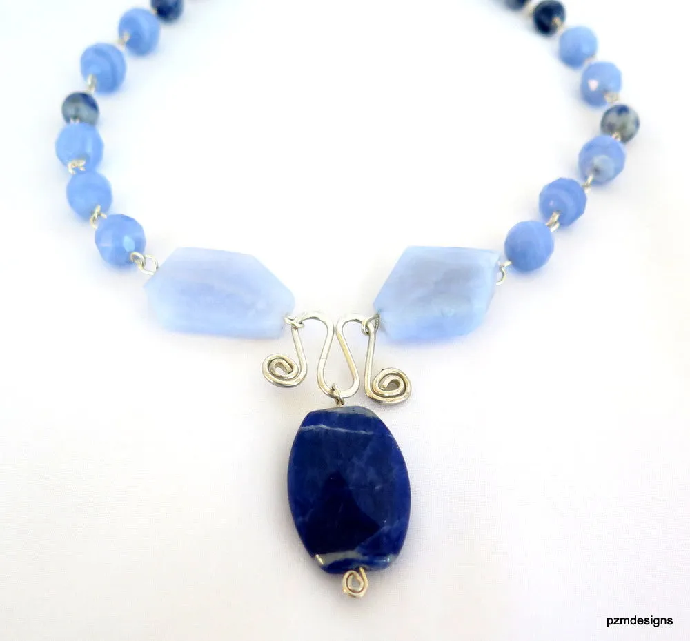 Blue Lace Agate Statement Necklace, Blue gemstone necklace