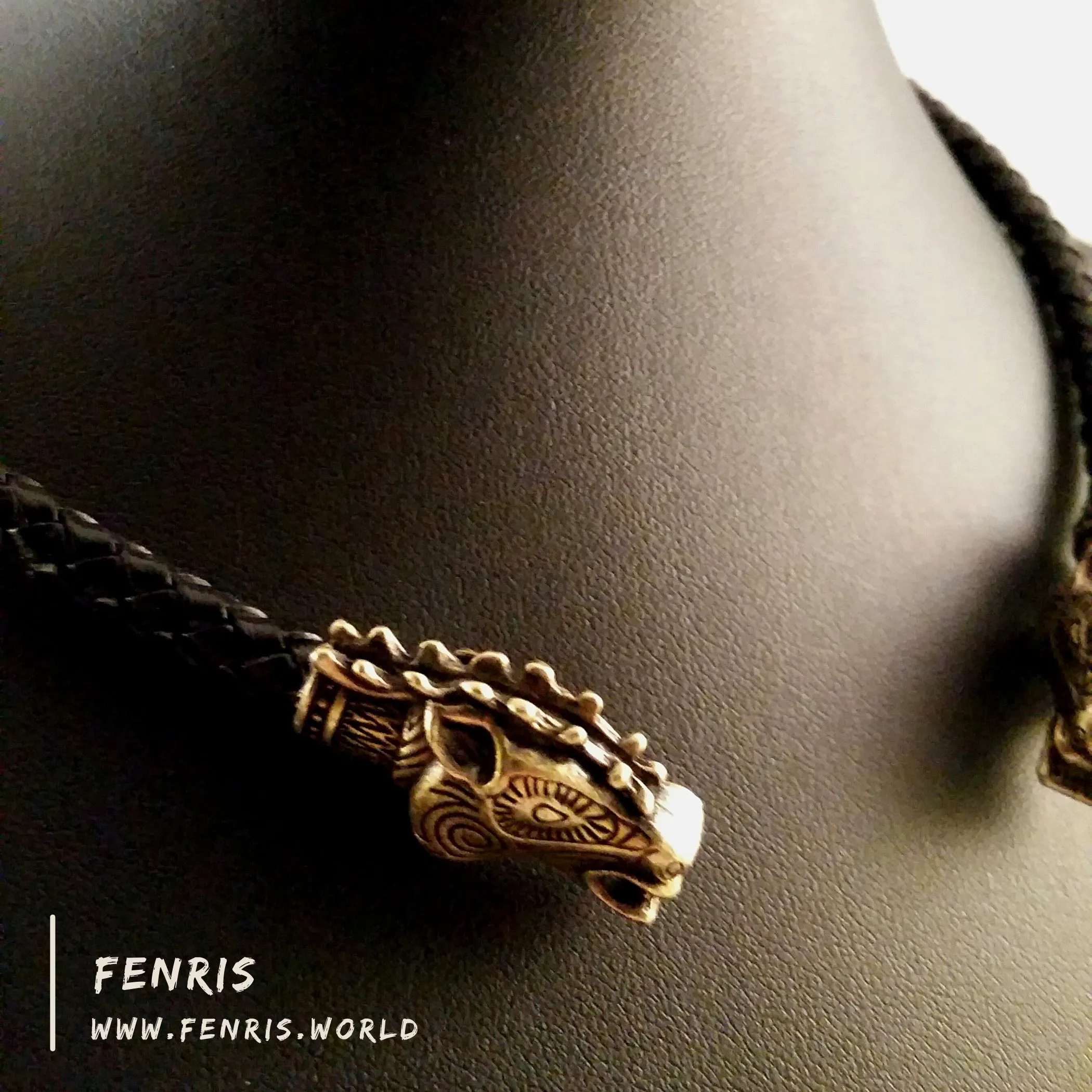 Celtic Torc Bronze Stag Black Leather | Fenris