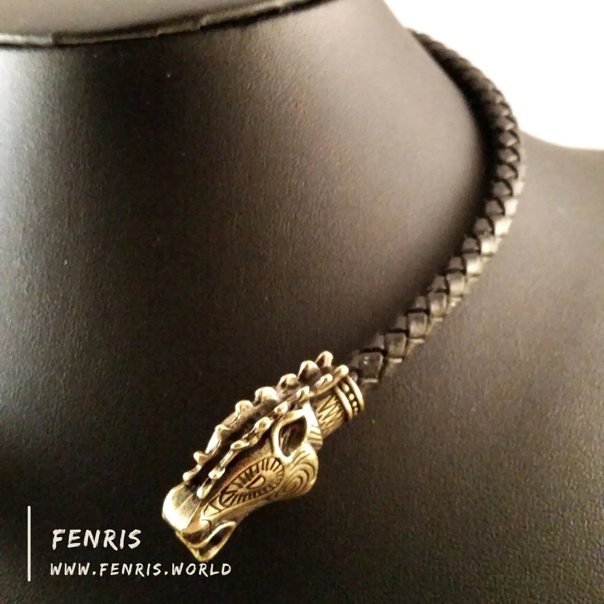 Celtic Torc Bronze Stag Black Leather | Fenris