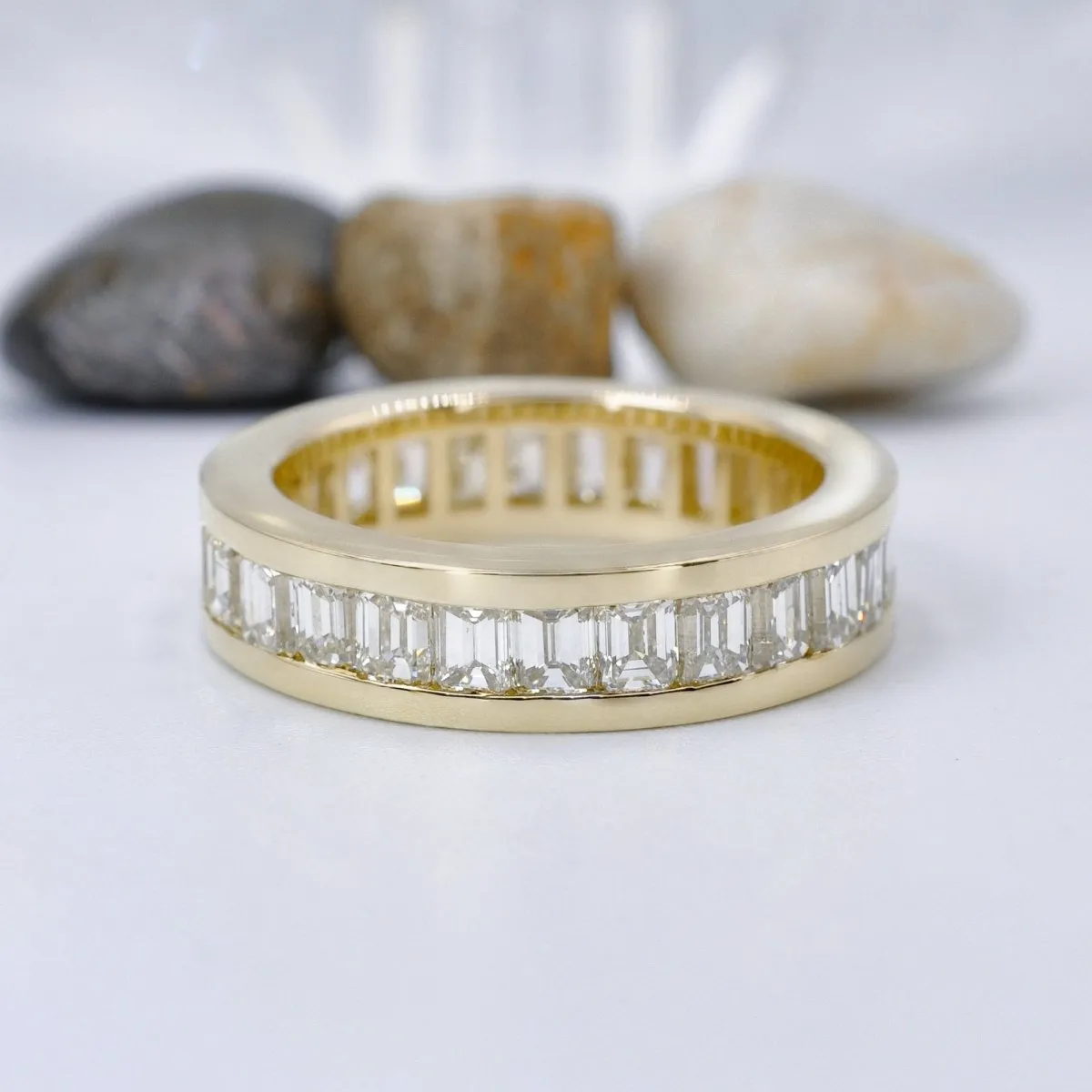 Certified 7.00CT Emerald Cut Diamond Eternity Ring in 14KT Yellow Gold