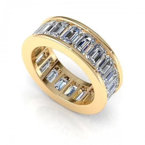 Certified 7.00CT Emerald Cut Diamond Eternity Ring in 14KT Yellow Gold