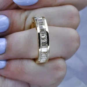 Certified 7.00CT Emerald Cut Diamond Eternity Ring in 14KT Yellow Gold