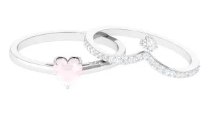 Certified Rose Quartz Heart Ring Set with Diamond