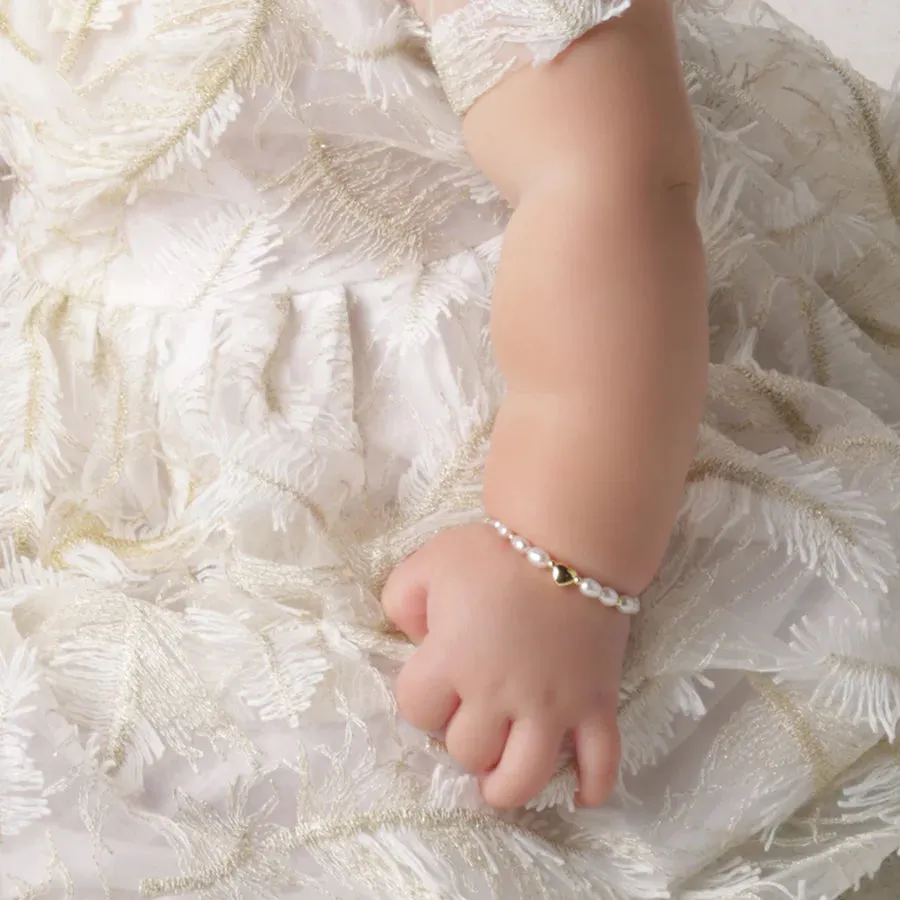 Cherished Moments Bracelet, Willow - 14K Gold Plated Pearl Heart Bracelet for Babies or Kids