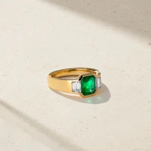 Chunky Half Bezel Emerald and Diamond Ring