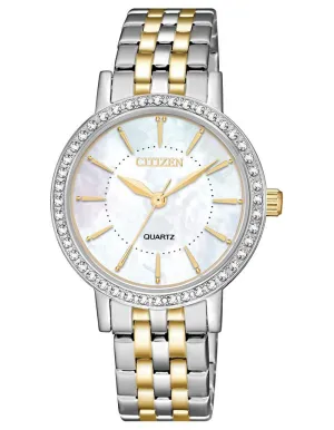 Citizen Quartz Ladies Watch - Two-Tone - Mother of Pearl - Crystal Bezel