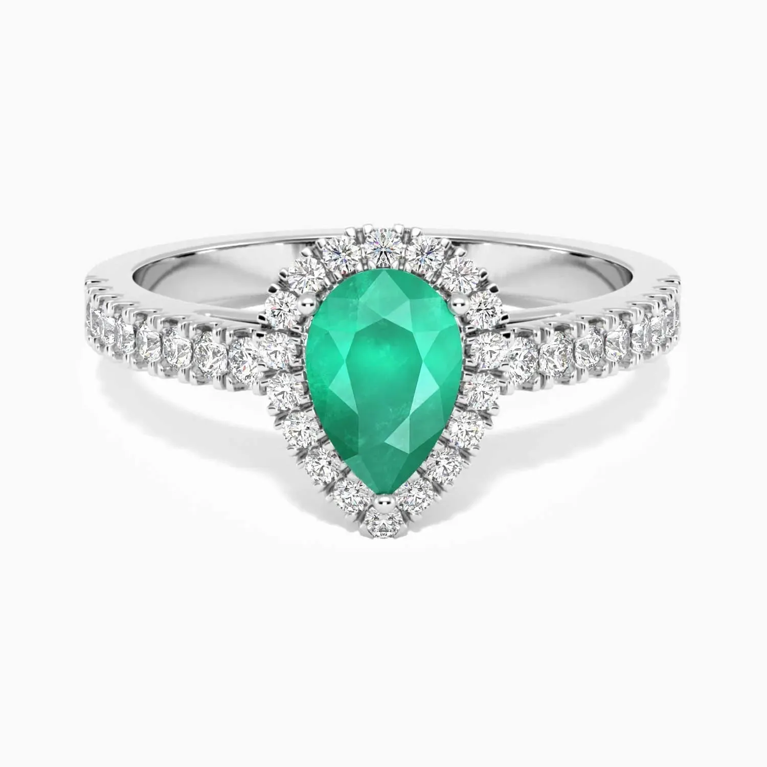 Classic Pear Emerald Halo Ring in Sterling Silver