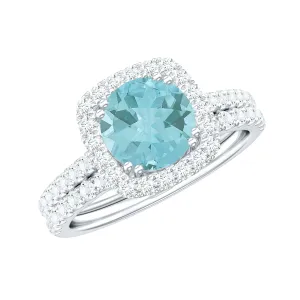 Classic Sky Blue Topaz Ring Set with Moissanite