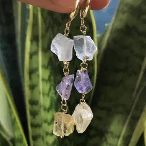 Clear Quartz Amethysts & Citrine Drop Earrings