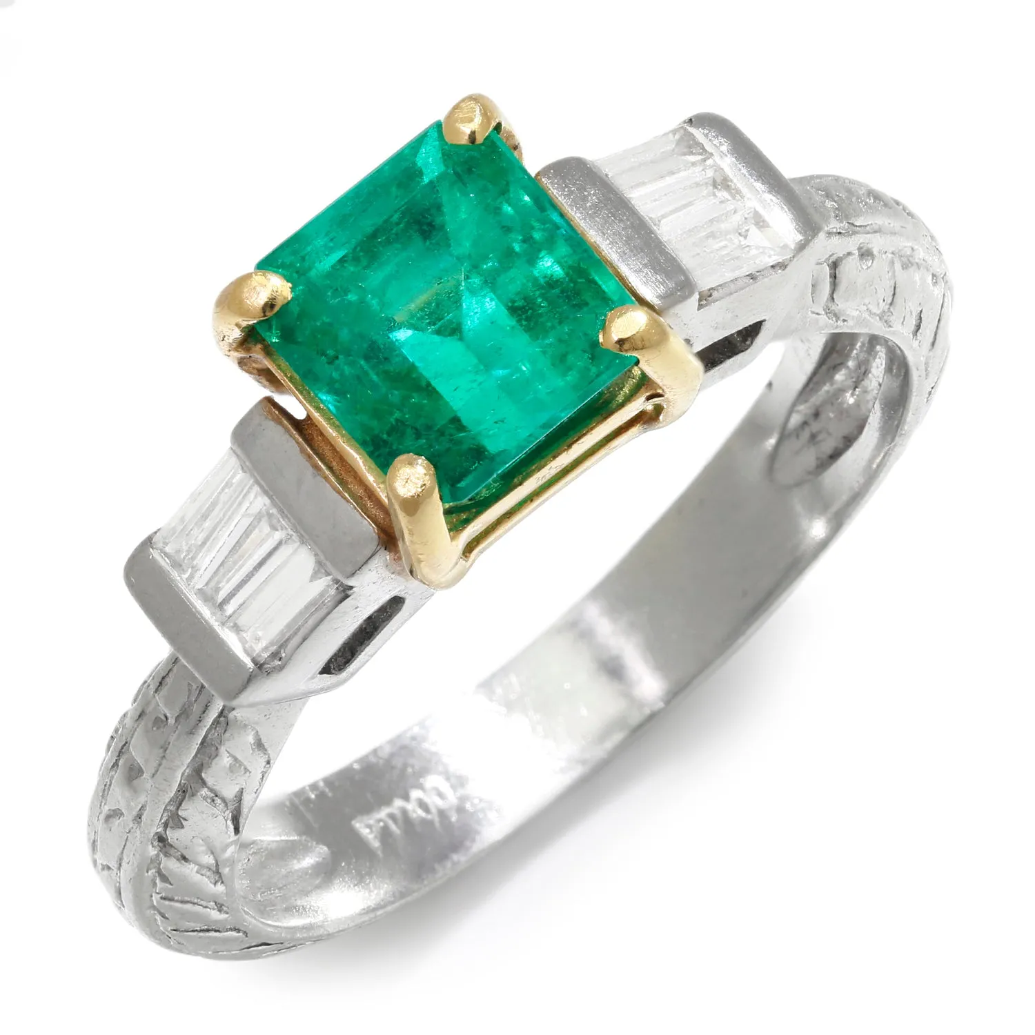 Colombian Emerald Ring with Diamonds Platinum and Gold 1.40ctw