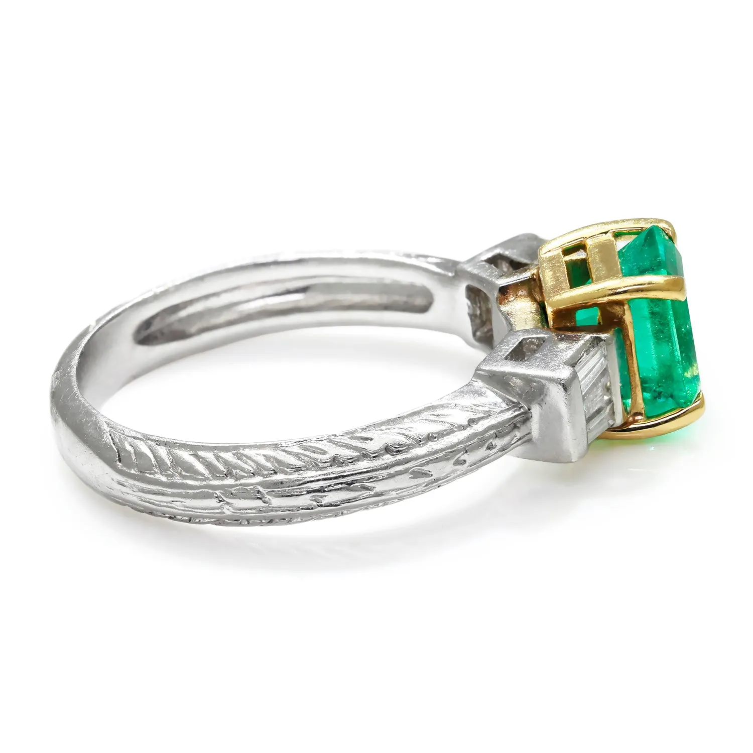 Colombian Emerald Ring with Diamonds Platinum and Gold 1.40ctw