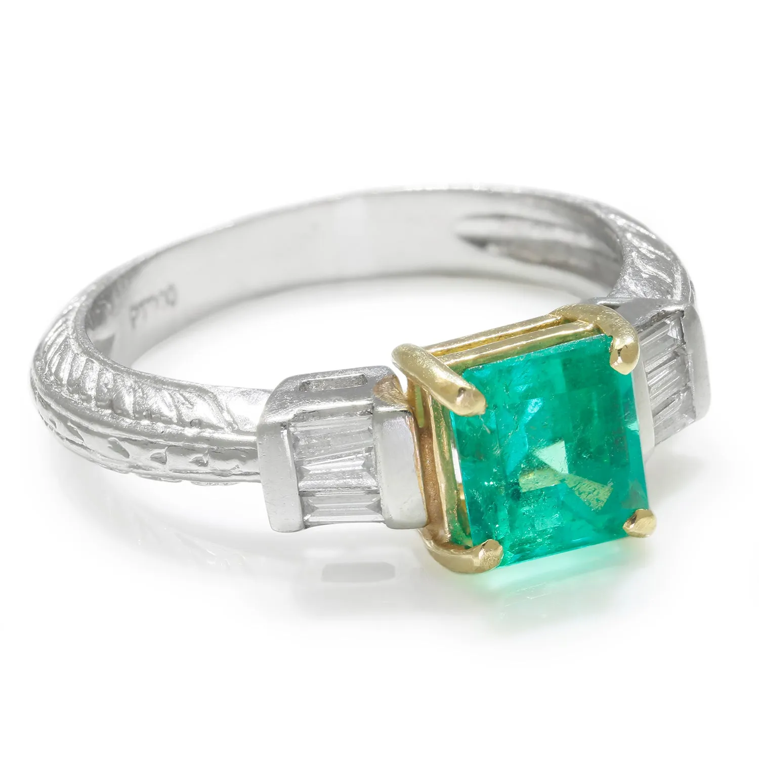 Colombian Emerald Ring with Diamonds Platinum and Gold 1.40ctw