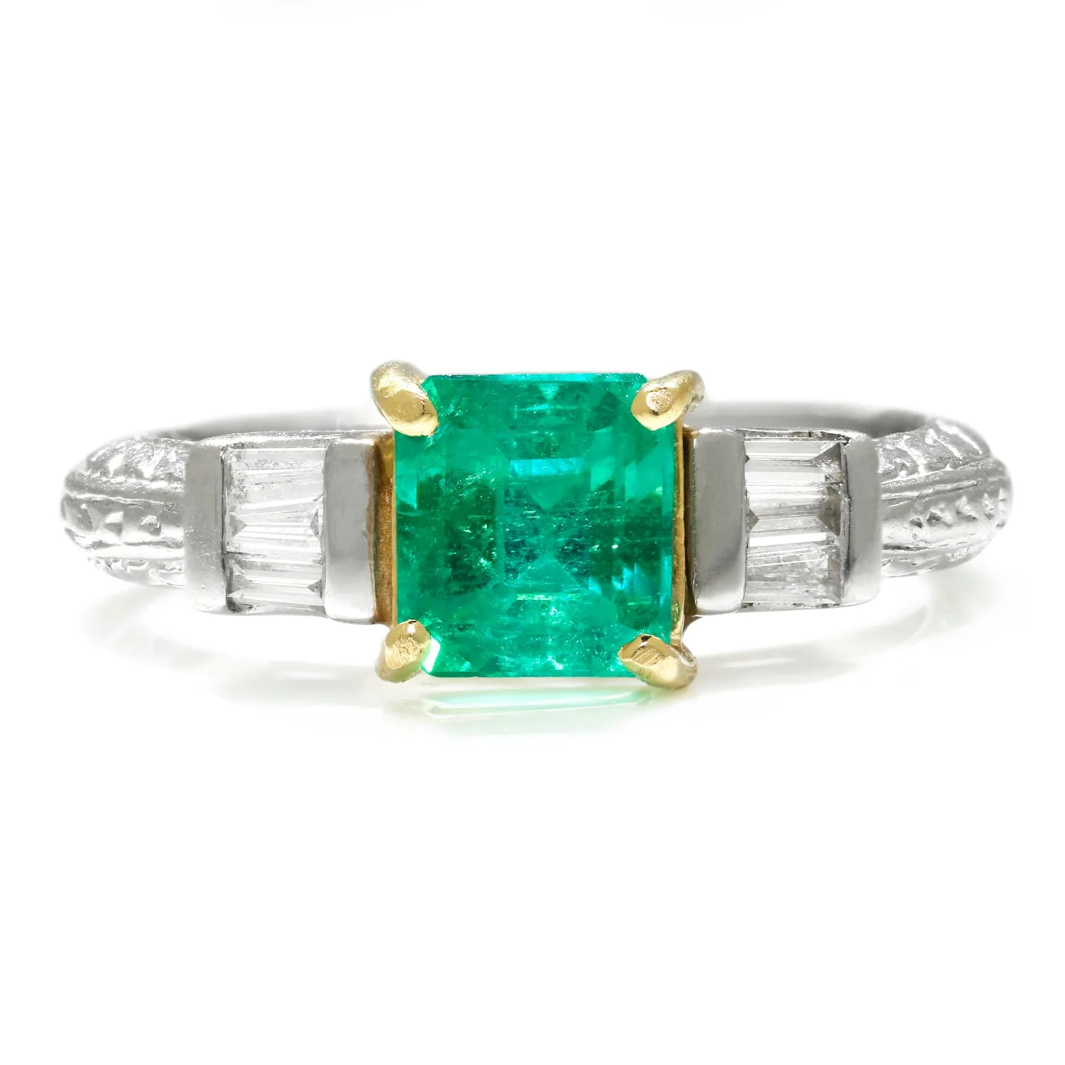 Colombian Emerald Ring with Diamonds Platinum and Gold 1.40ctw