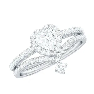 Cubic Zirconia Heart Ring Set with V Shape Band