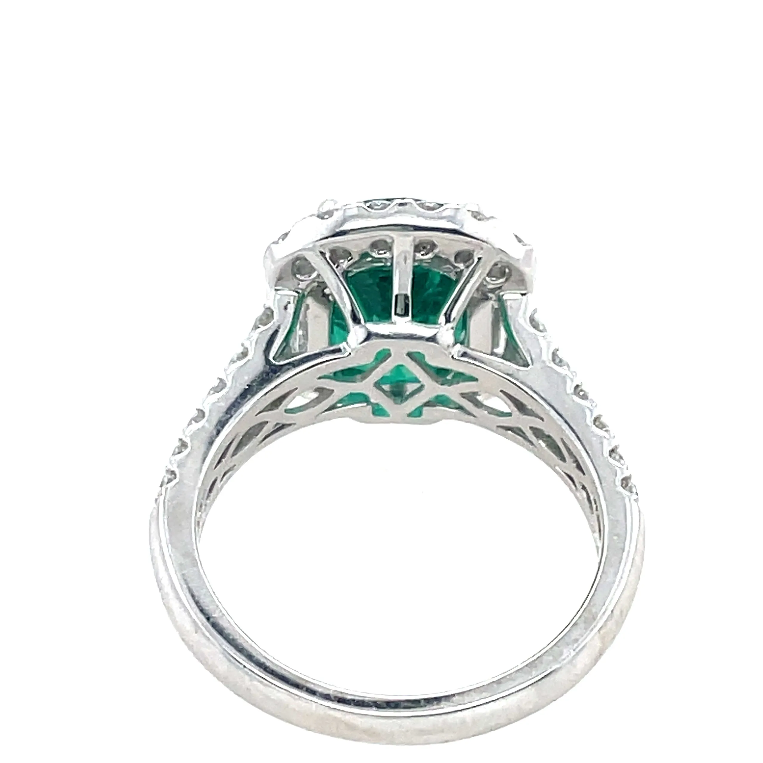 Cushion Cut Green Emerald Halo Diamond Ring