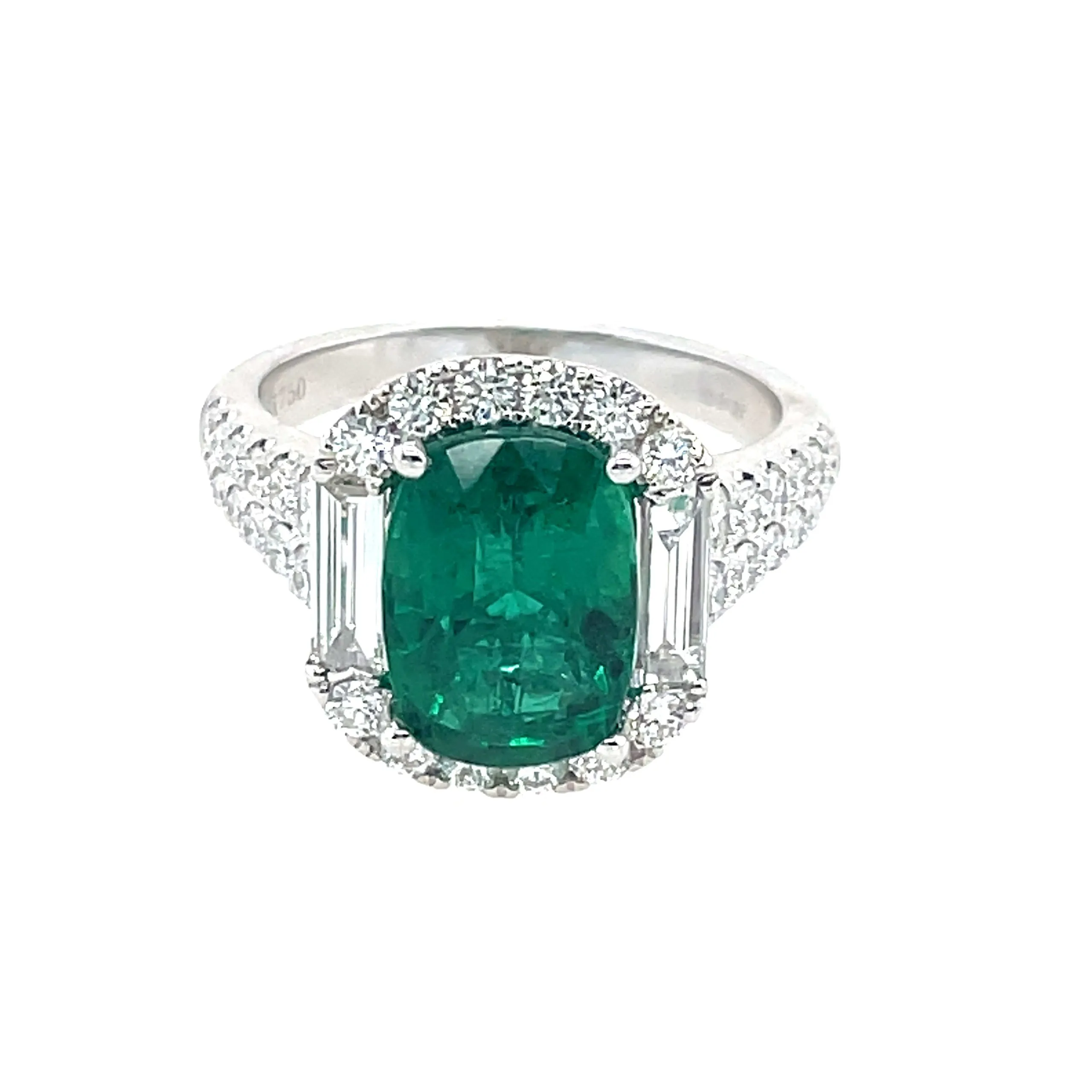 Cushion Cut Green Emerald Halo Diamond Ring