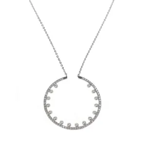 CZ and Pearl Open Circle Necklace