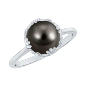 Decorative Prong Tahitian Pearl Solitaire Engagement Ring