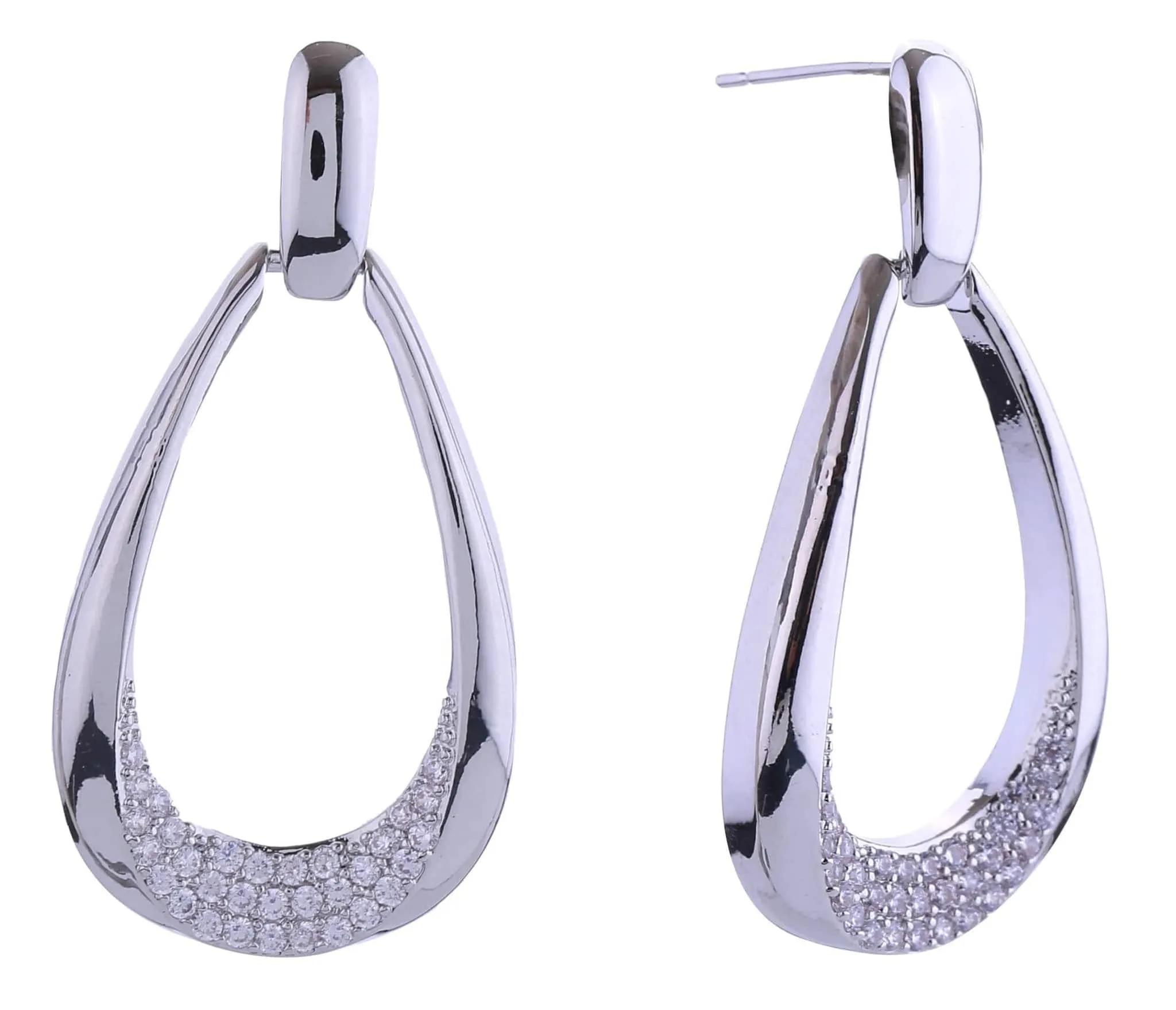 DJE310850 14K Tear Drop Dangle Hoop Pave CZ Post Earrings