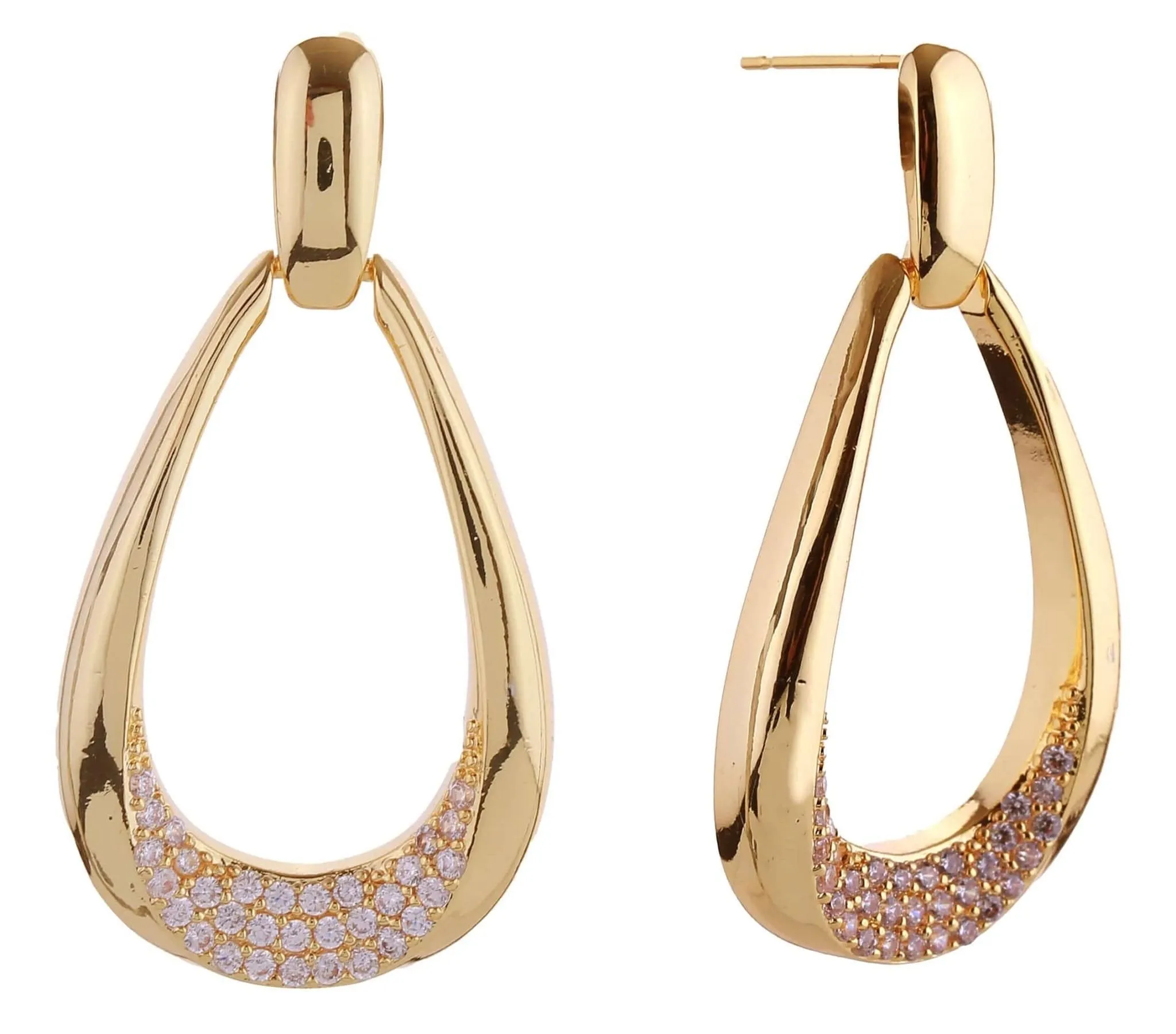 DJE310850 14K Tear Drop Dangle Hoop Pave CZ Post Earrings